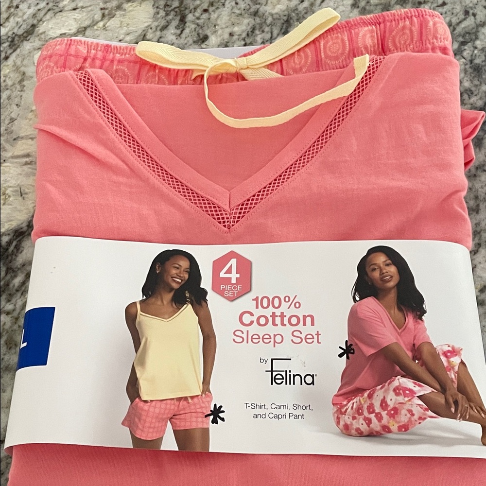Felina 100% Cotton Women's 2 Sleep Set - Coral Pink